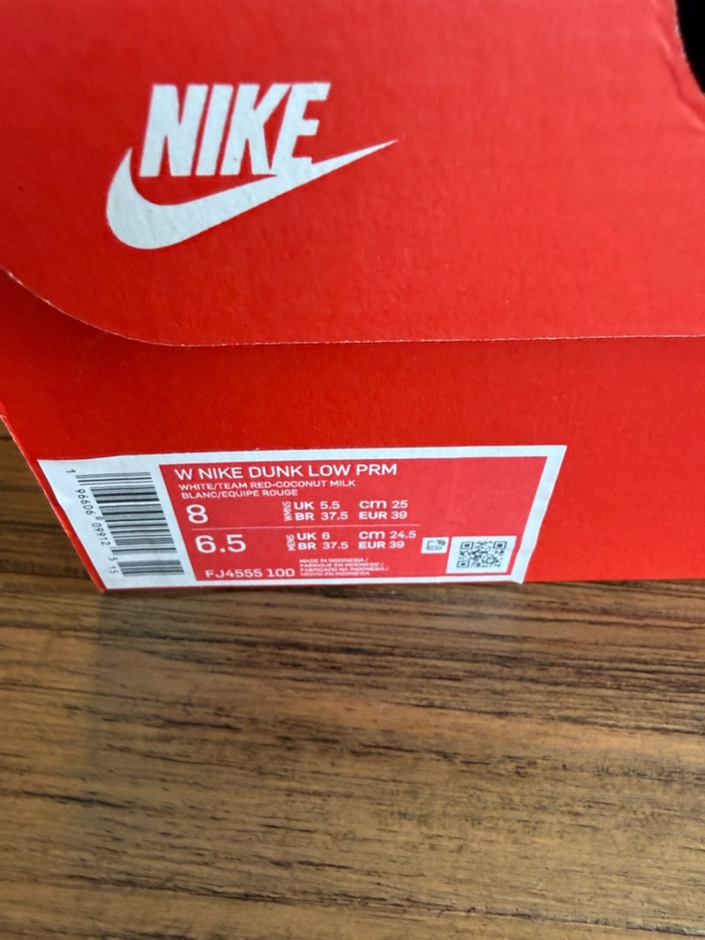 Nike Dunk Low PRM team red white Retro Sneakers size 8 - Picture 2 of 10